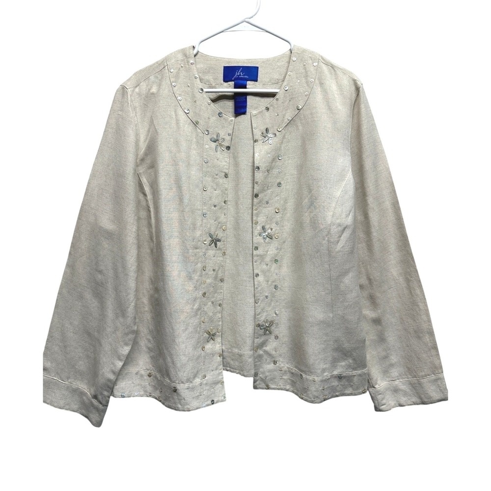 Vintage Linen Lightweight Blazer JH Collections Beads Sequins XL